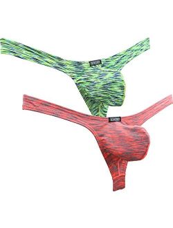 Men's Colorful Big Pouch Thong Underwear Sexy Low Rise Bulge Mens T-back Under Panties