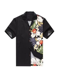 Made in Hawaii Men Hawaiian Aloha Shirt Luau Cruise Party Side Line Orchid Black