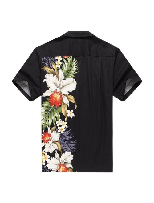 Made in Hawaii Men Hawaiian Aloha Shirt Luau Cruise Party Side Line Orchid Black