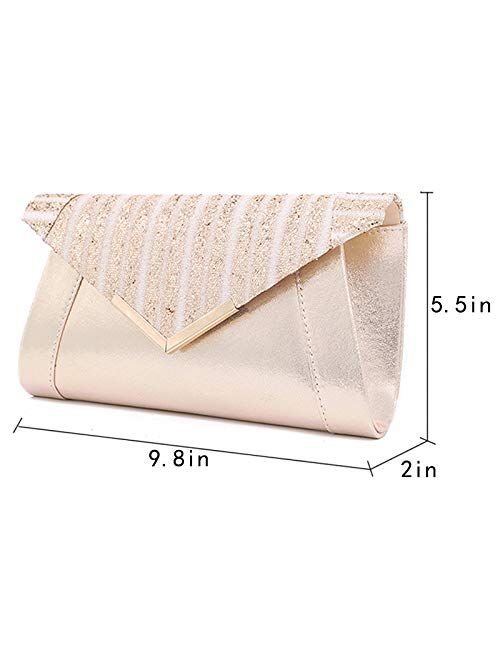 Queena Womens Shiny Sequins Evening Clutch Envelope Handbag Chain Purse for Wedding Party Prom Gift for Mom Wife Girlfriend
