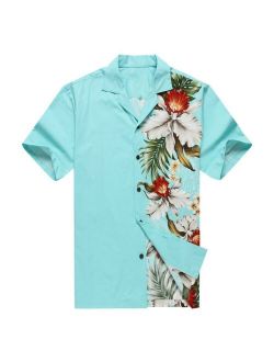 Made in Hawaii Men Hawaiian Aloha Shirt Luau Cruise Party Side Orchid Turquoise