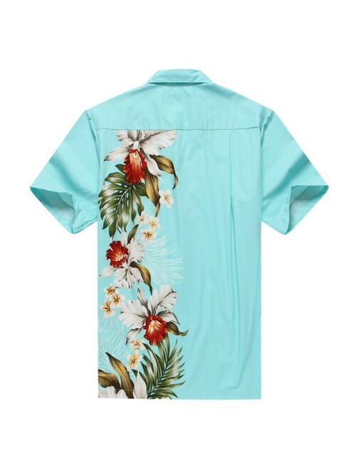 Made in Hawaii Men Hawaiian Aloha Shirt Luau Cruise Party Side Orchid Turquoise