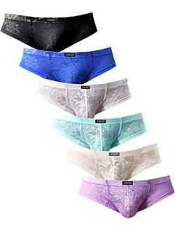 Men's Cheeky Boxer Briefs Sexy Thong Underwear Breathable Lace Mens Panties