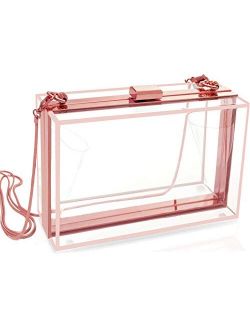 Stevens Parra Rose Gold Clear Clutch Box Purse - For Women & Teens - This Acrylic Transparent Crossbody Handbag Comes With A Gift Box. For Evening Events. Small