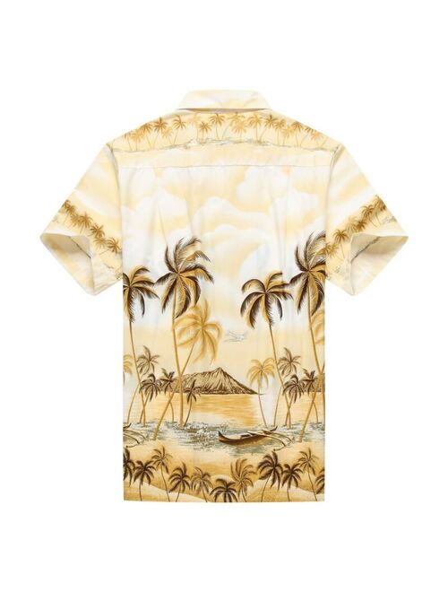 Made in Hawaii Men Hawaiian Aloha Shirt Luau Cruise Party Palms Edge Yellow