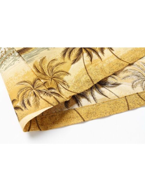 Made in Hawaii Men Hawaiian Aloha Shirt Luau Cruise Party Palms Edge Yellow