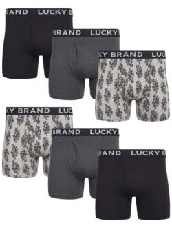 Men's Underwear - Cotton Blend Stretch Boxer Briefs (6 Pack), Size Large, Black/Grey Print