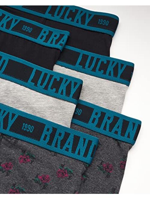 Lucky Brand Men's Underwear - Cotton Blend Stretch Boxer Briefs (6 Pack), Size Small, Black/Grey Print