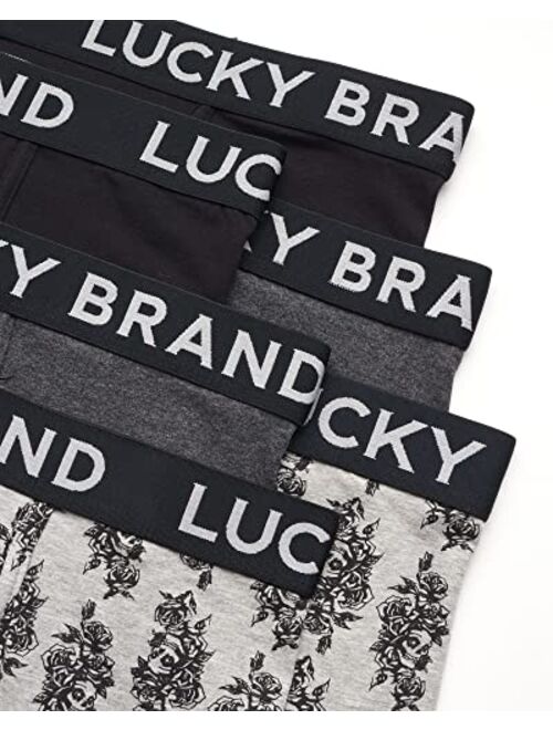 Lucky Brand Men's Underwear - Cotton Blend Stretch Boxer Briefs (6 Pack), Size Medium, Black/Grey Print