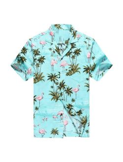Made in Hawaii Men Hawaiian Aloha Shirt Luau Cruise Pink Flamingos Turquoise