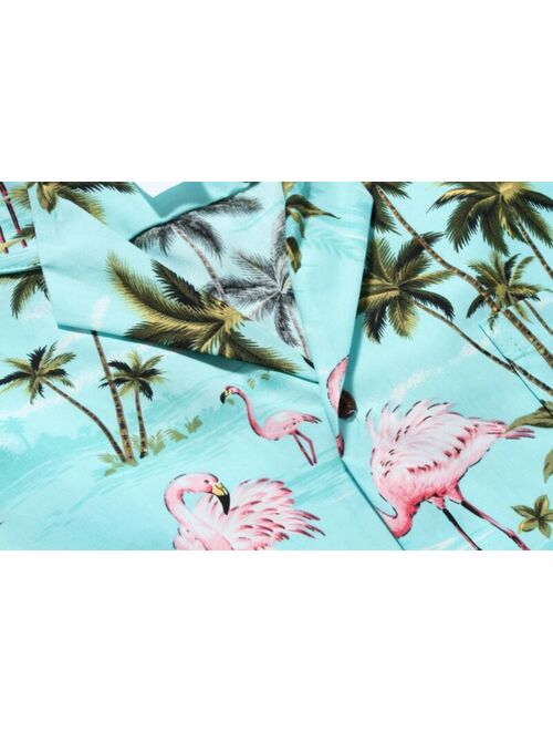 Made in Hawaii Men Hawaiian Aloha Shirt Luau Cruise Pink Flamingos Turquoise