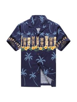 Made in Hawaii Men Hawaiian Aloha Shirt Luau Beach Cruise Party Blue Navy Tiki