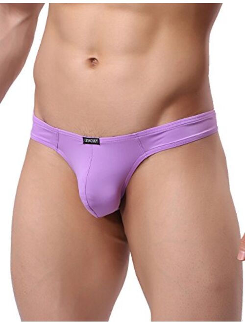 IKINGSKY Men's Silky Thong Sexy T-Back Mens Underwear Low Rise Stretch Underpanties