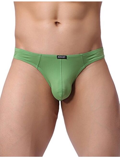 IKINGSKY Men's Silky Thong Sexy T-Back Mens Underwear Low Rise Stretch Underpanties