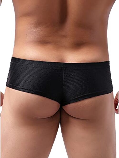 iKingsky Men's Cheeky Boxer Sexy Brazilian Back Mens Underwear Low Rise Mini Cheek Thong Underpanties for Men