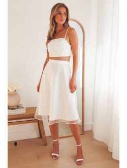 What a Darling White Organza Midi Skirt