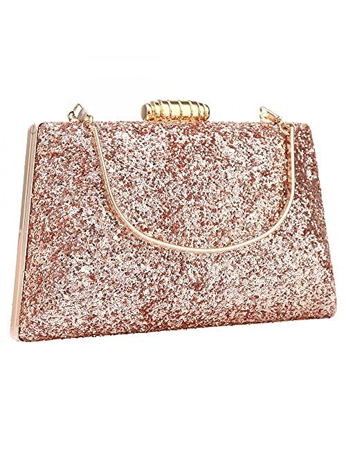 Yyw Womens Clutch Evening Bags,Sparkling clutch purse and Handbags, Glitter Shiny Silver Shoulder Bag with O-shaped Chain