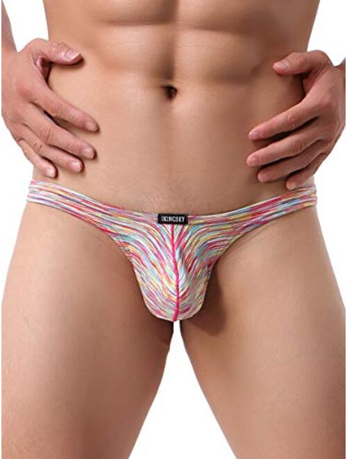 iKingsky Men's Colorful Big Pouch Thong Underwear Sexy Enhanced Underpanties Low Rise Bulge T-back Underwear