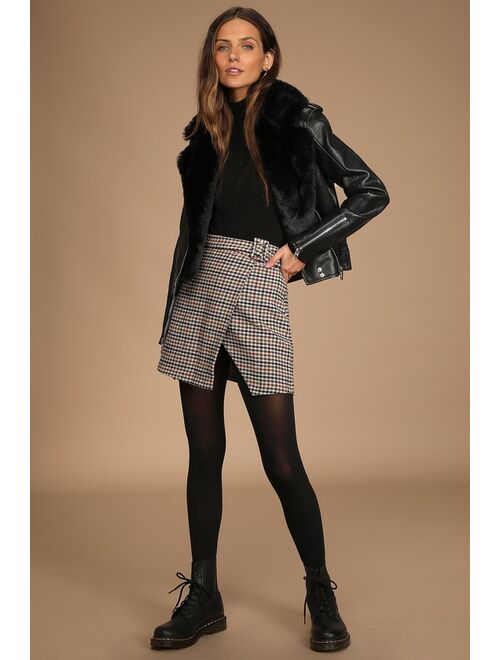 Lulus Harmless Banter Brown Multi Tweed Belted Mini Skirt