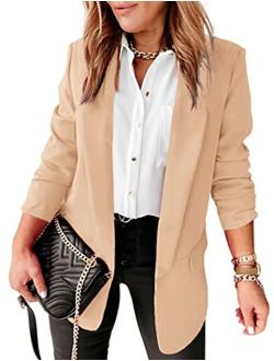 Langwyqu Womens Casual Open Front Blazers Long Sleeve Work Office Jacket Blazer