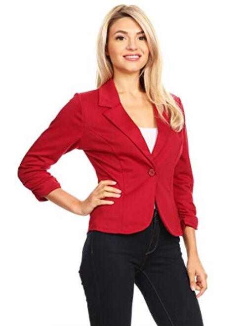 Heo Clothing Women's Solid Comfy Casual Office 3/4 Long Sleeve Open Front Blazer Jacket/Made in USA