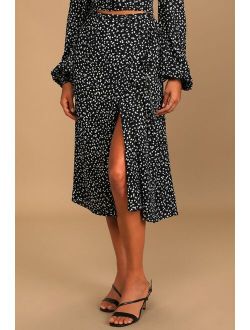 And Now You're Mine Black Floral Print Wrap Midi Skirt