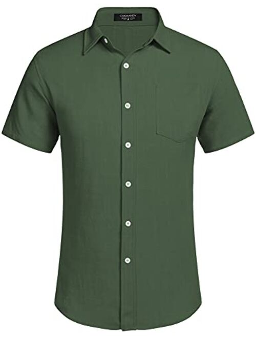 COOFANDY Men's Casual Linen Button Down Shirt Business Chambray Dress Shirt