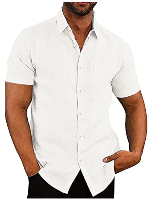 COOFANDY Men's Casual Linen Button Down Shirt Business Chambray Dress Shirt