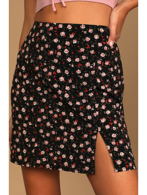 Lulus Just Perfection Black Floral Print Mini Skirt