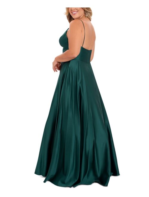 Betsy & Adam Plus Size V-Neck Gown