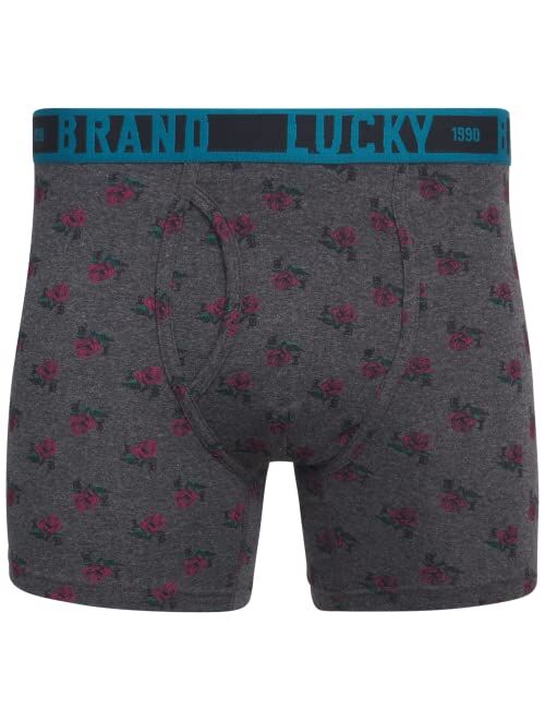 Lucky Brand Men's Underwear - Cotton Blend Stretch Boxer Briefs (6 Pack), Size X-Large, Black/Grey Print