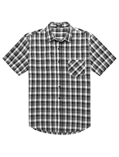 COOFANDY Men's Plaid Short Sleeve Shirts Casual Button-Down Cotton Classic Dress Checked Shirts with Pocket