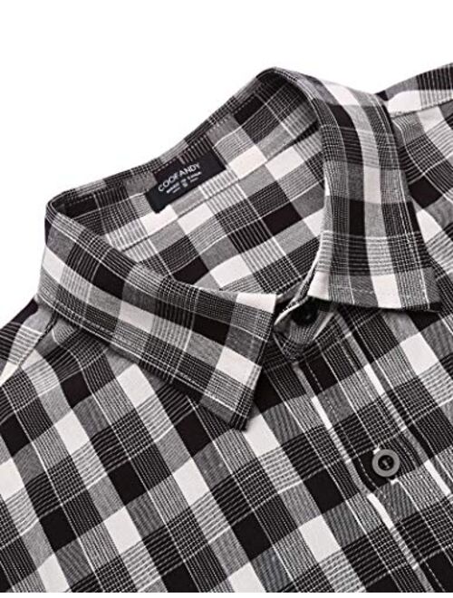 COOFANDY Men's Plaid Short Sleeve Shirts Casual Button-Down Cotton Classic Dress Checked Shirts with Pocket