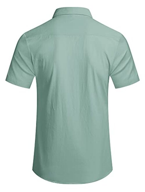COOFANDY Men's Regular Fit Short Sleeve Cotton Linen Shirt Casual Button Down Beach Shirt