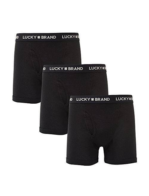 Lucky Brand Men's Cotton Boxer Briefs Underwear with Functional Fly (3 Pack)