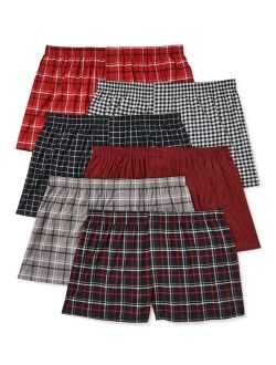 6-Pack Men's Tag-Free Red Plaid Woven Boxers