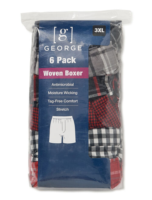 George 6-Pack Men's Tag-Free Red Plaid Woven Boxers