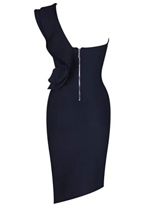 UONBOX Women's One Shoulder Sleeveless Knee Length Side Split Fashion Bandage Dress