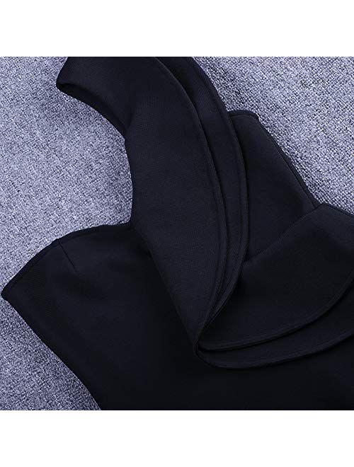 UONBOX Women's One Shoulder Sleeveless Knee Length Side Split Fashion Bandage Dress