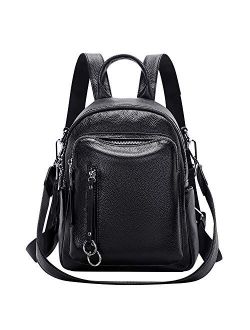 Fashion Genuine Leather Backpack Purse for Women Shoulder Bag Casual Daypack Small (S10 Black)