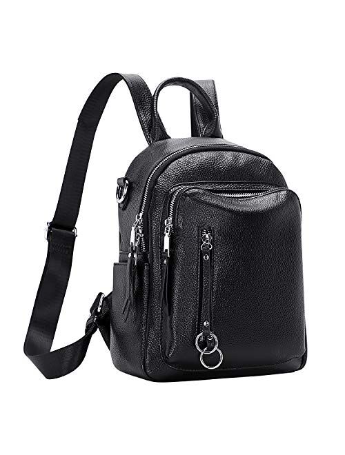 ALTOSY Fashion Genuine Leather Backpack Purse for Women Shoulder Bag Casual Daypack Small (S10 Black)
