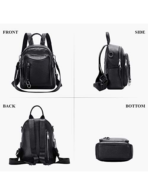ALTOSY Fashion Genuine Leather Backpack Purse for Women Shoulder Bag Casual Daypack Small (S10 Black)