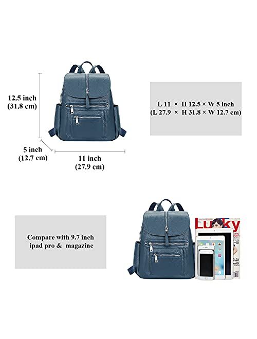 ALTOSY Leather Backpack Purse for Women Fashion Casual Handbag with Multi Pockets and Flap(S107 Indigo Blue)