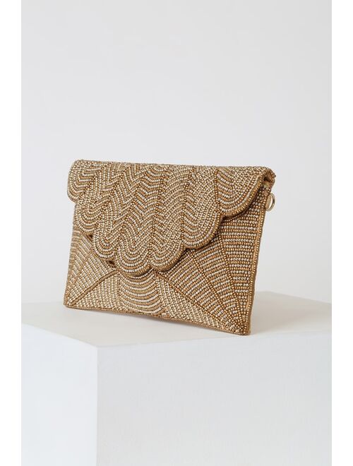 Lulus Junipero Gold Beaded Clutch