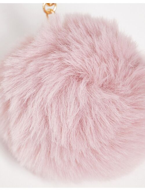 Asos Design faux fur pom bag charm in baby pink