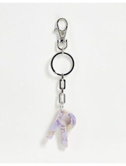 personalised R bag charm in lilac marble