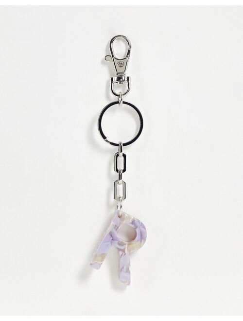 Asos Design personalised R bag charm in lilac marble