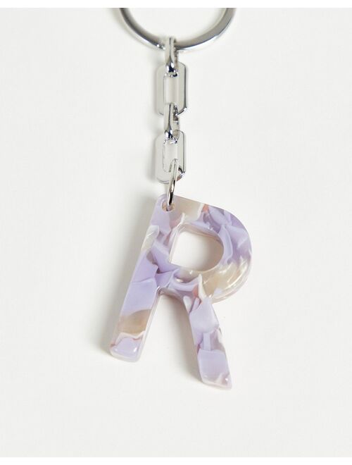 Asos Design personalised R bag charm in lilac marble
