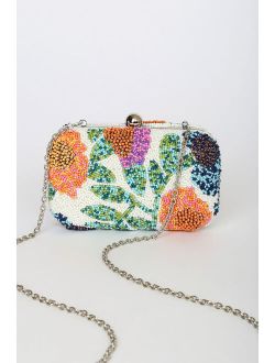 Tour of Blooms White Multi Beaded Clutch