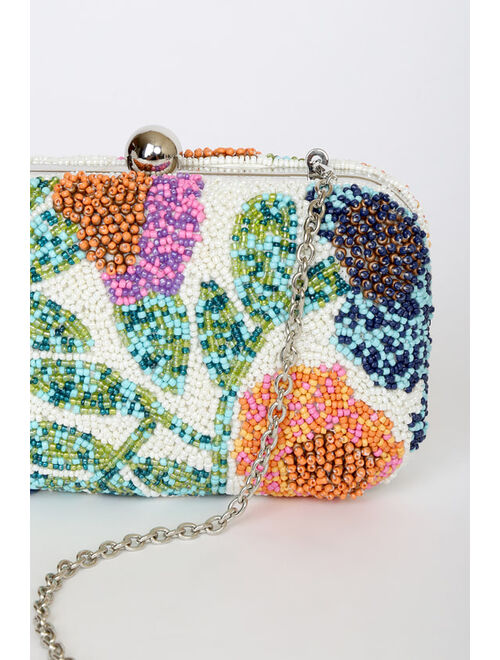 Lulus Tour of Blooms White Multi Beaded Clutch